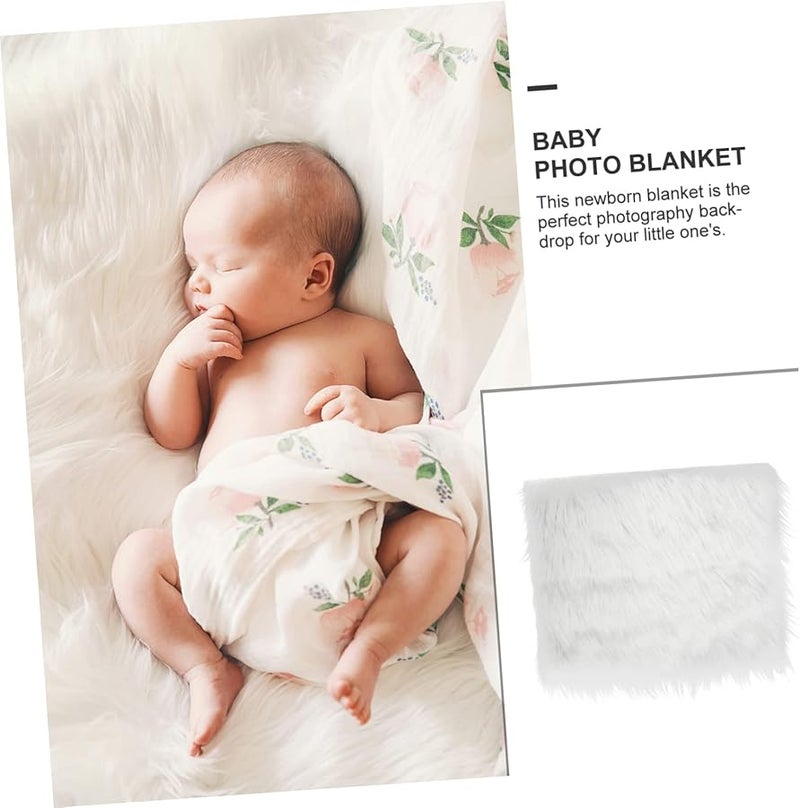 White Imitation Fur Photography Blanket Soft Newborn Backdrop for Birth Announcement Photo Props - Image 4